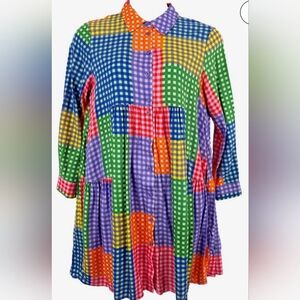 Gorman Patchwork Multi Colored midi Dress Button Up Cotton Au 20 US 16 Oversized